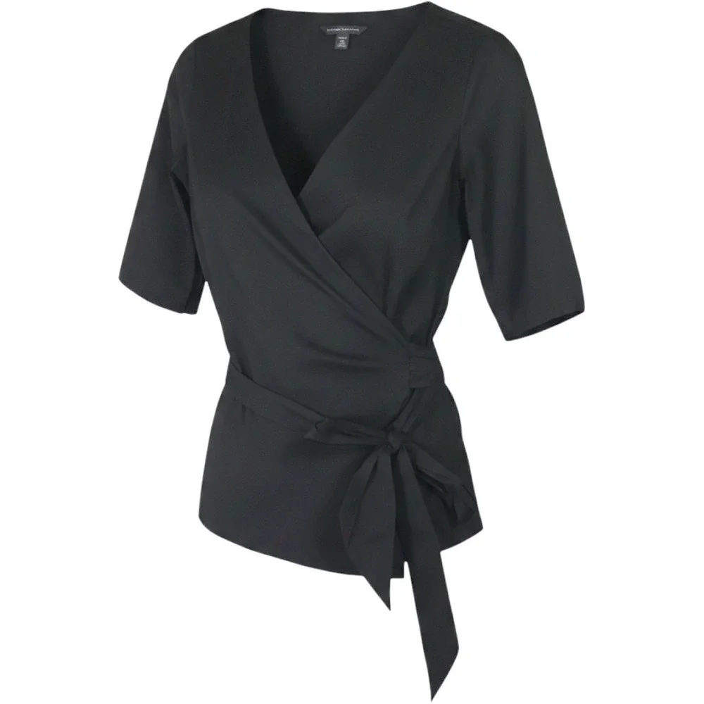 Banana Republic Stretch Wrap Tie Waist Blouse Size M Black
